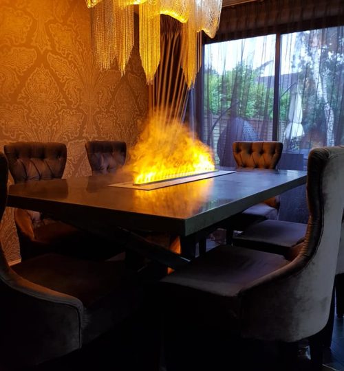 Polished Concrete Dining table on fire